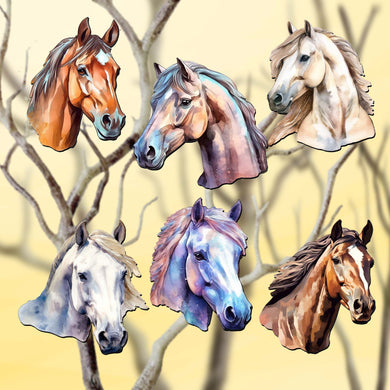 Horses Clip-On Eco Wood Decorative Ornaments Set of 6 by G. Debrekht - Christmas Decor - 8090039C-S6
