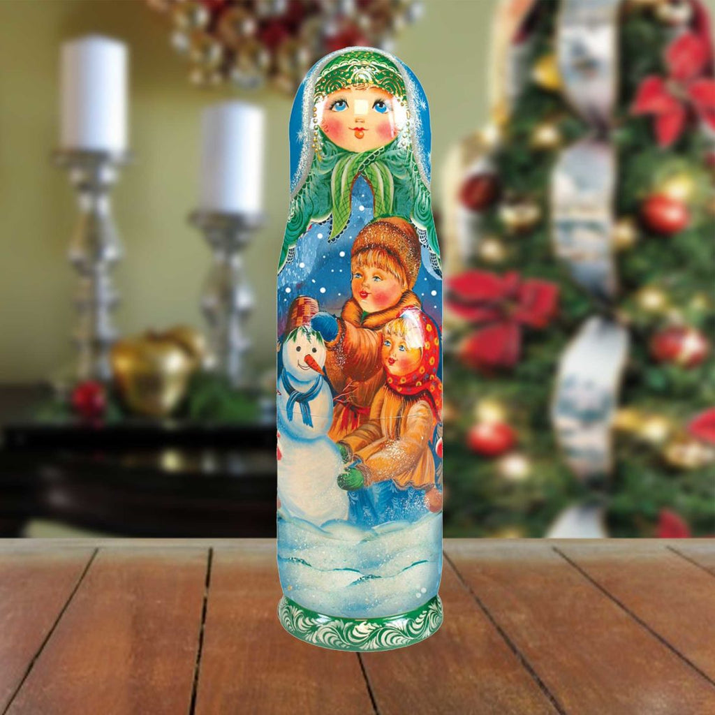 Snowman Hand-Painted Wooden Bottle Holder, Wine Box, Tall Gift Box by G. DeBrekht - Christmas: Santa Snowman Decor - 190932