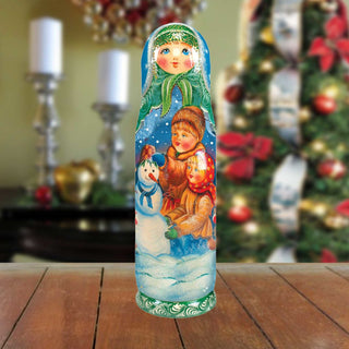 Snowman Hand-Painted Wooden Bottle Holder, Wine Box, Tall Gift Box by G. DeBrekht - Christmas: Santa Snowman Decor - 190932