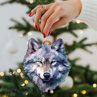 Alaskan Wolf Face Wooden Ornaments by G.Debrekht - Wildlife Holiday Decor - 8710125-1