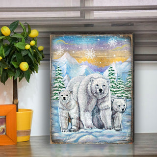 Polar Bears Art Wooden Wall Art by Nature Wonders - Nature Wildlife Decor - 95215B