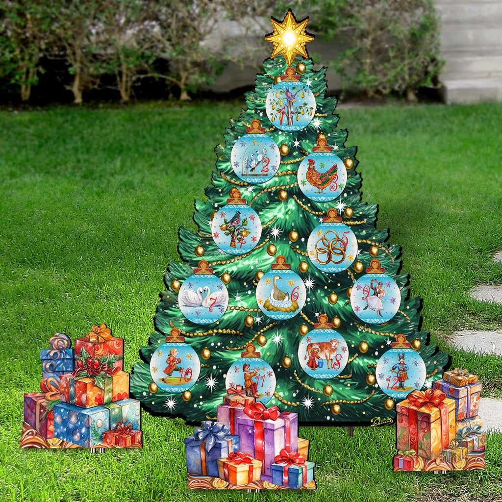 Twelve Days-Themed Christmas Tree Outdoor Indoor Decor Wooden Christmas Decoration by G. Debrekht Christmas Decor - 8191502F-G-S12