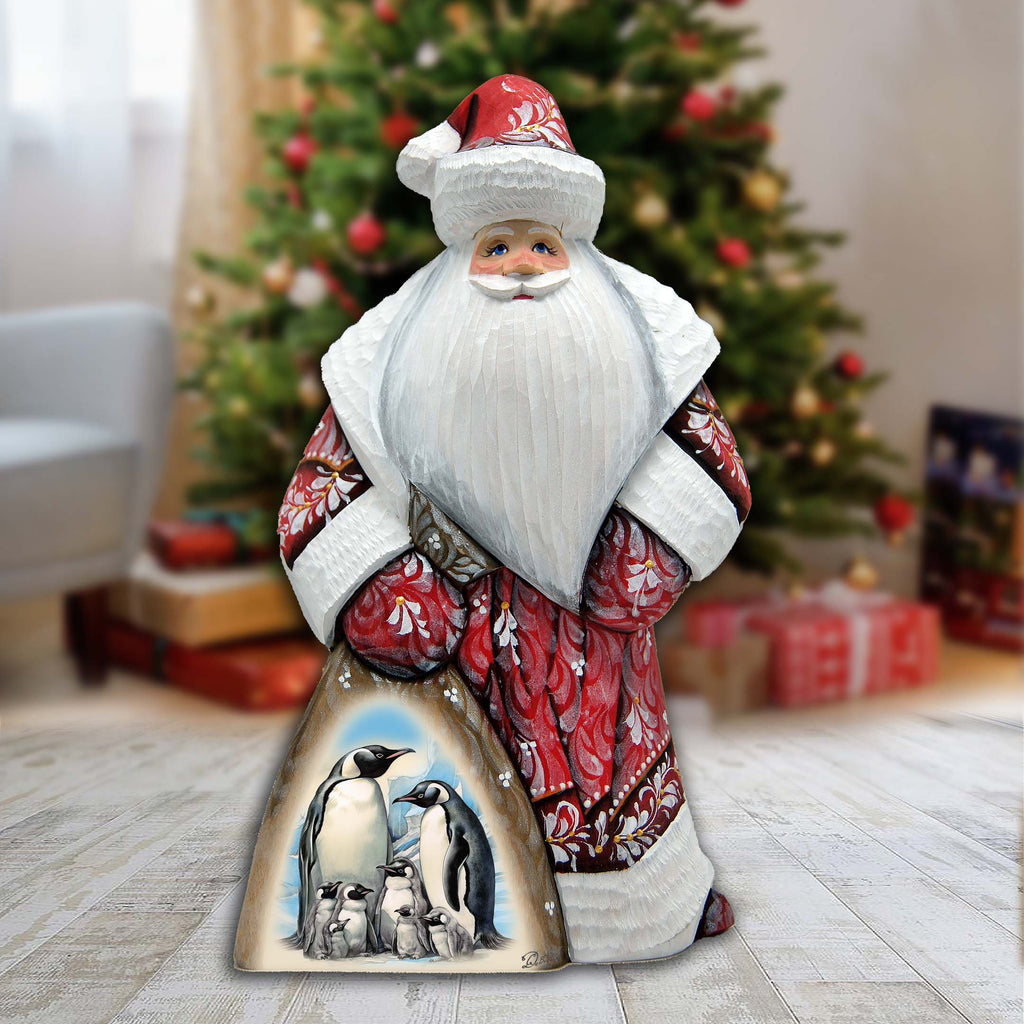 Penguin's Family Santa in Red Hand-Painted WOODCARVED Masterpiece by G. DeBrekht - Christmas Decor - 8214822