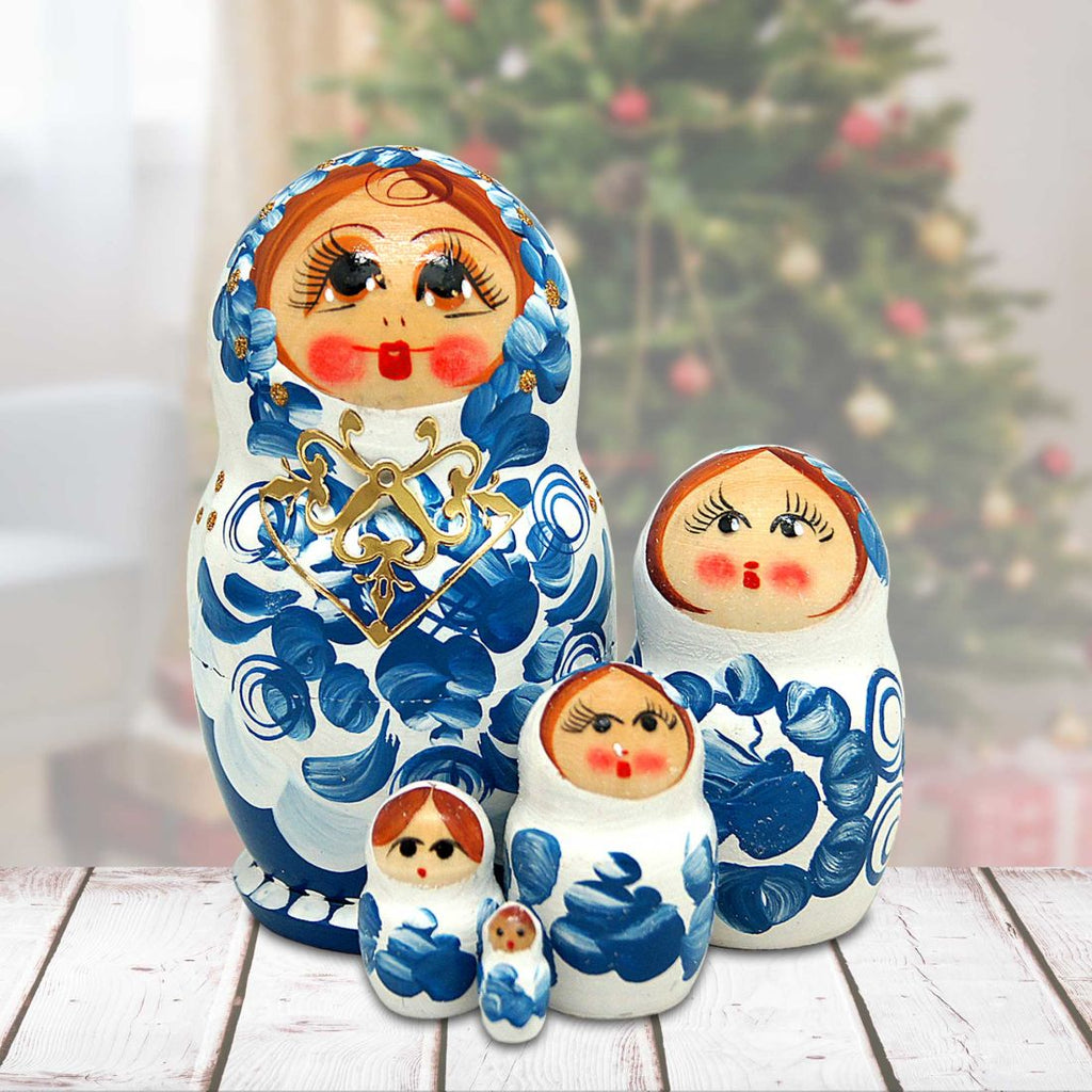 Ladybug Matreshka Nesting Hand-Painted Doll Set of 5 by G. DeBrekht - Christmas Decor - 140080