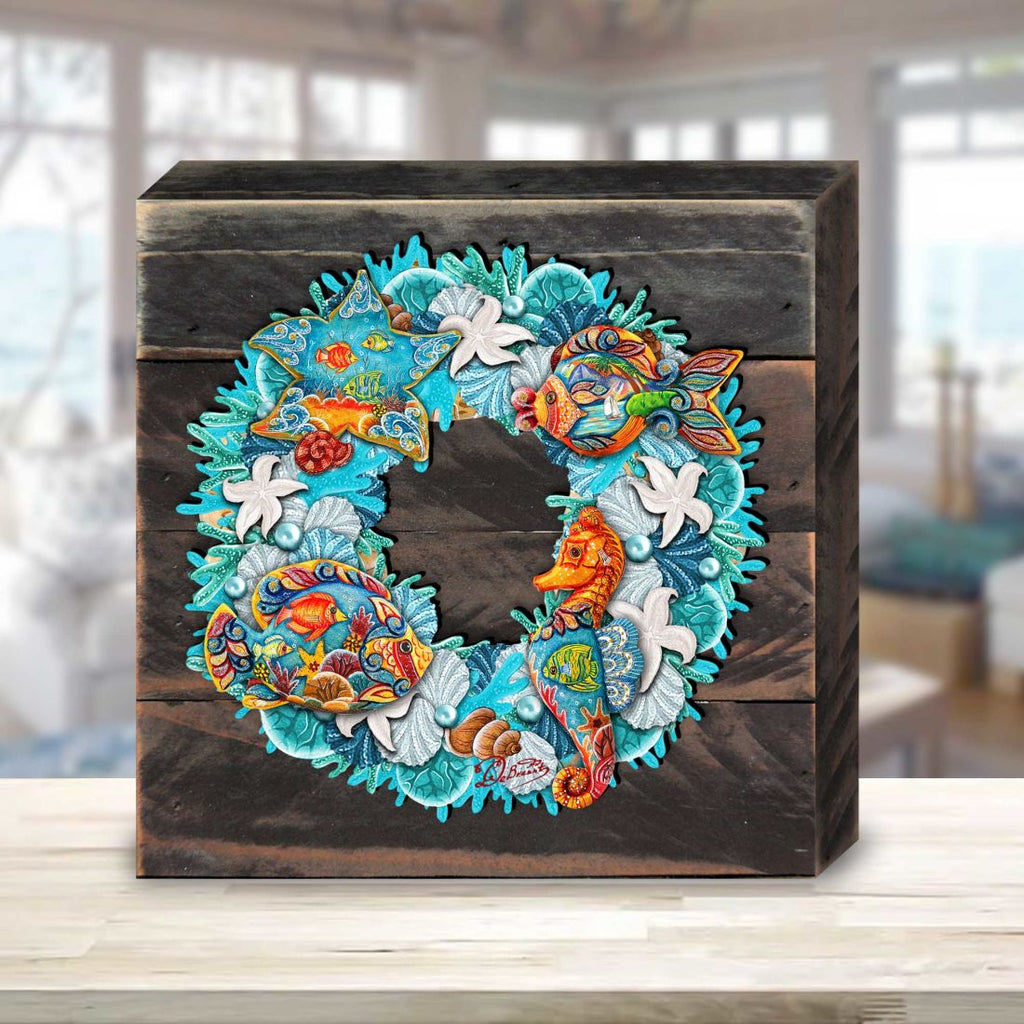 Coastal Wreath Wooden Decor by G. DeBrekht - Coastal Holiday Decor - 8185306-3B