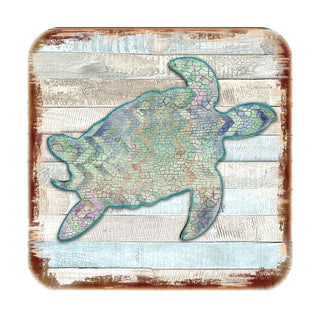 Sea Turtle Coastal Wooden Cork Coasters Gift Set of 4 by Nature Wonders - Coastal Sea-Life Decor - 8198518-9C-S4