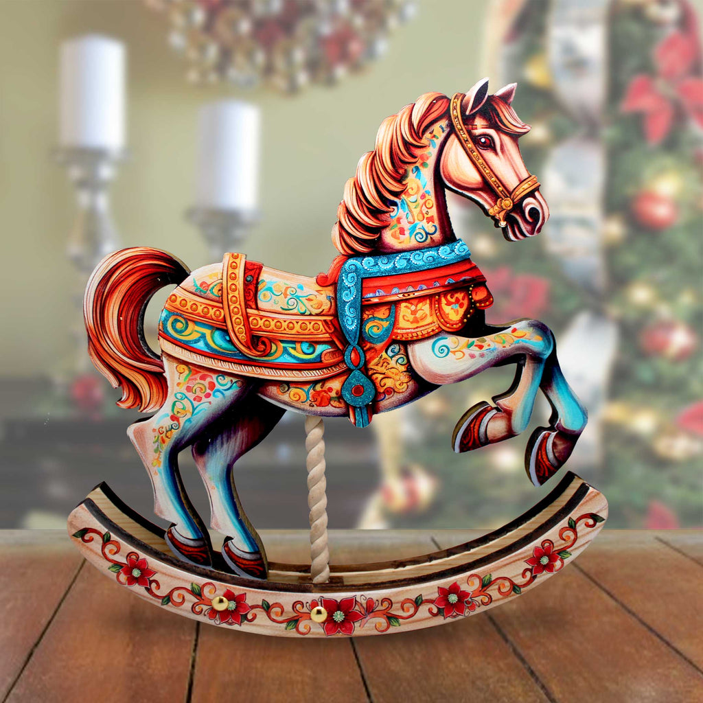 Carousel Horse Decorated Centerpiece - Limited Edition Wooden Figurine by G. Debrekht - Christmas Decor - 89319