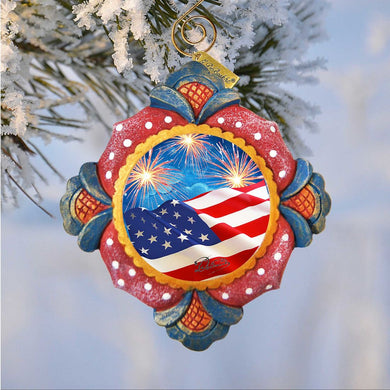 Patriotic Fireworks Sculpted Hand-Painted Christmas Ornament by G. DeBrekht - American Christmas Decor - 6103403