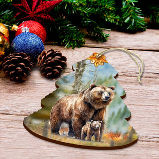Grizzly Family Glade Tree Wooden Ornaments by G.Debrekht - Wildlife Holiday Decor - 870009
