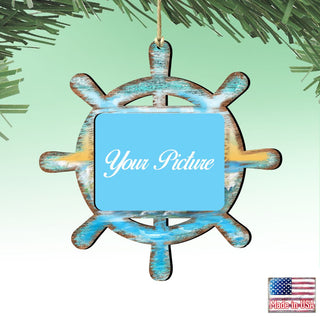 Captains Wheel Coastal Picture Frame Ornaments - Ornament for Photo - Coastal Holiday Decor - 8198536PF