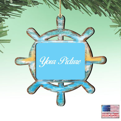 Captains Wheel Coastal Picture Frame Ornaments - Ornament for Photo - Coastal Holiday Decor - 8198536PF