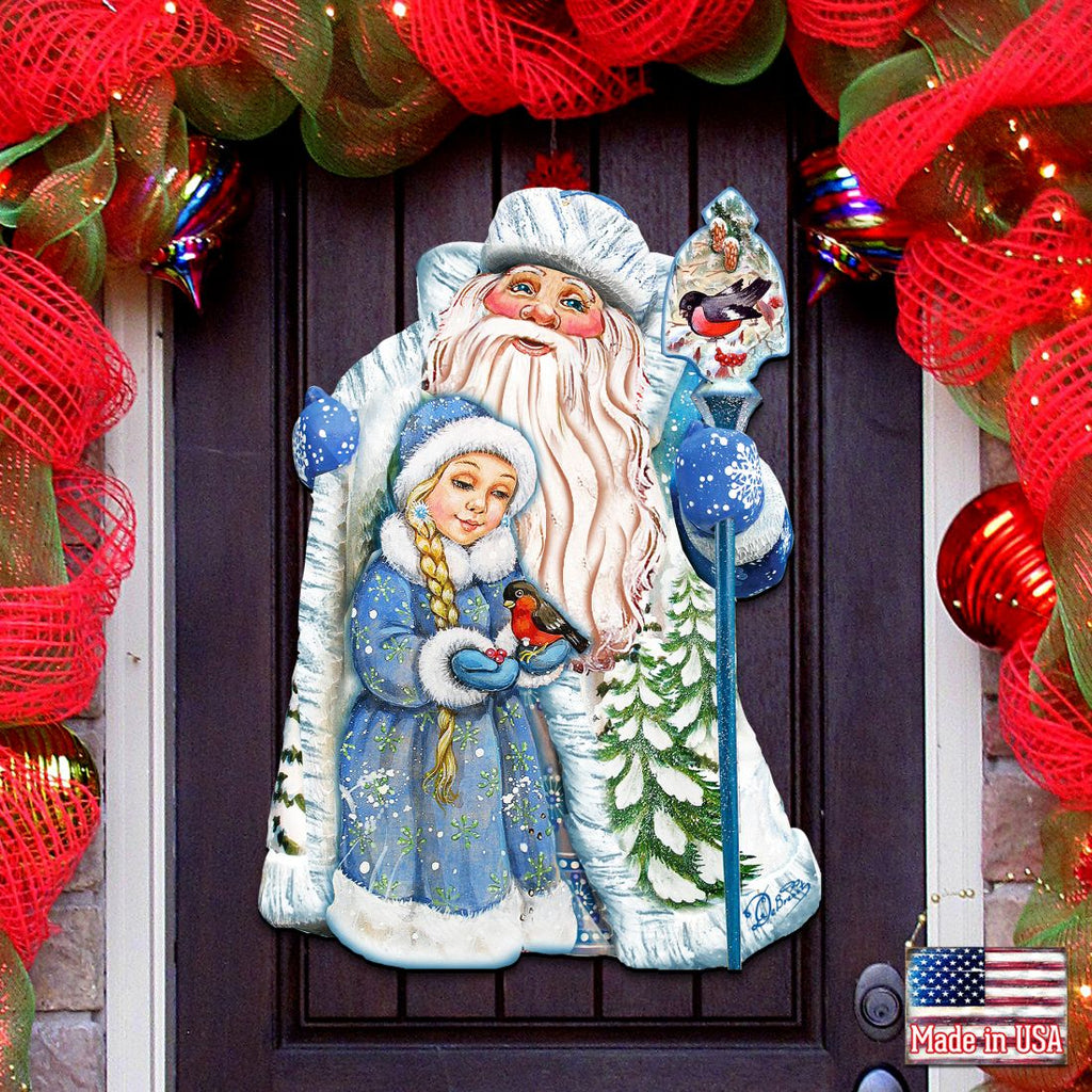 Santa With the Girl Christmas Door Decor by G. DeBrekht - Christmas Santa Snowman Decor - 8111410H