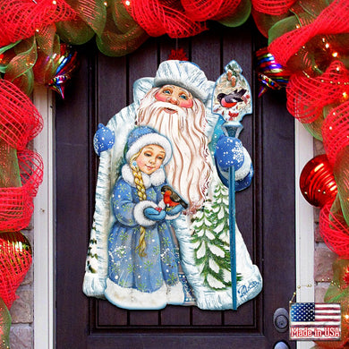 Santa With the Girl Christmas Door Decor by G. DeBrekht - Christmas Santa Snowman Decor - 8111410H