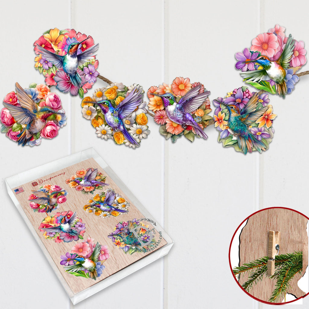 Hummingbirds Clip-On Eco Wood Decorative Ornaments Set of 6 by G. Debrekht - Easter Spring Decor - 8090140C-S6