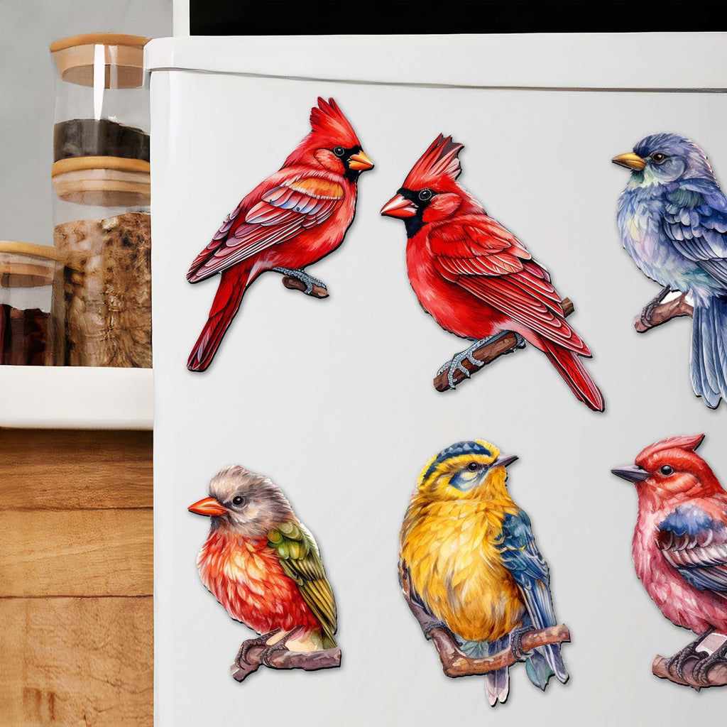Winter Birds Decorative Eco Wood Magnets Set of 6 by G. Debrekht - Christmas Decor - 8090005G-S6