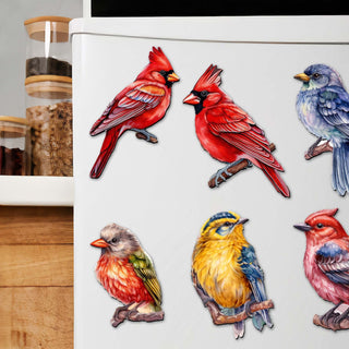 Winter Birds Decorative Eco Wood Magnets Set of 6 by G. Debrekht - Christmas Decor - 8090005G-S6