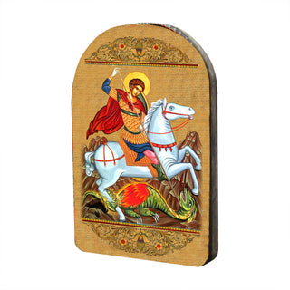 Saint George Wooden Gold Plated Religious Orthodox Sacred Icon - Inspirational Icon Decor - 86013