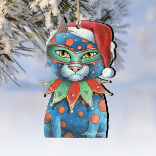 Mardi Gras Santa Cat Wooden Ornaments by Laura Seeley - Pets Dog and Cats Decor - 8512057-LS
