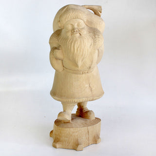 One-of-a-Kind Santa Claus carrying Bag on Stoop Wood Carved Figurine 14