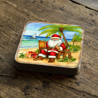 Santa on the Beach Wooden Cork Coasters Gift Set of 4 by G. Debrekht - Santa Christmas Decor - 8199441C-S4