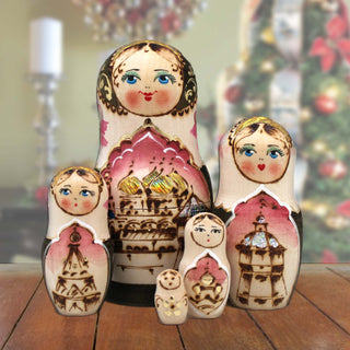 Golden Cathedral Matreshka Nesting Hand-Painted Doll Set of 5 by G. DeBrekht - Christmas Decor - 140122-2