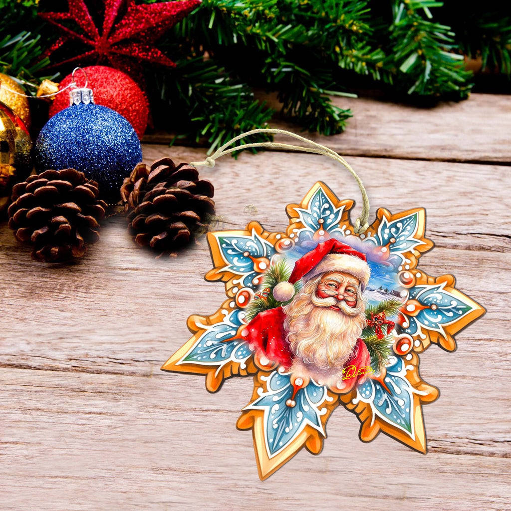 Santa Snowflake Large Wooden Ornament by G. Debrekht - Christmas Santa Snowman Decor - 8688422M