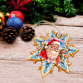 Santa Snowflake Large Wooden Ornament by G. Debrekht - Christmas Santa Snowman Decor - 8688422M