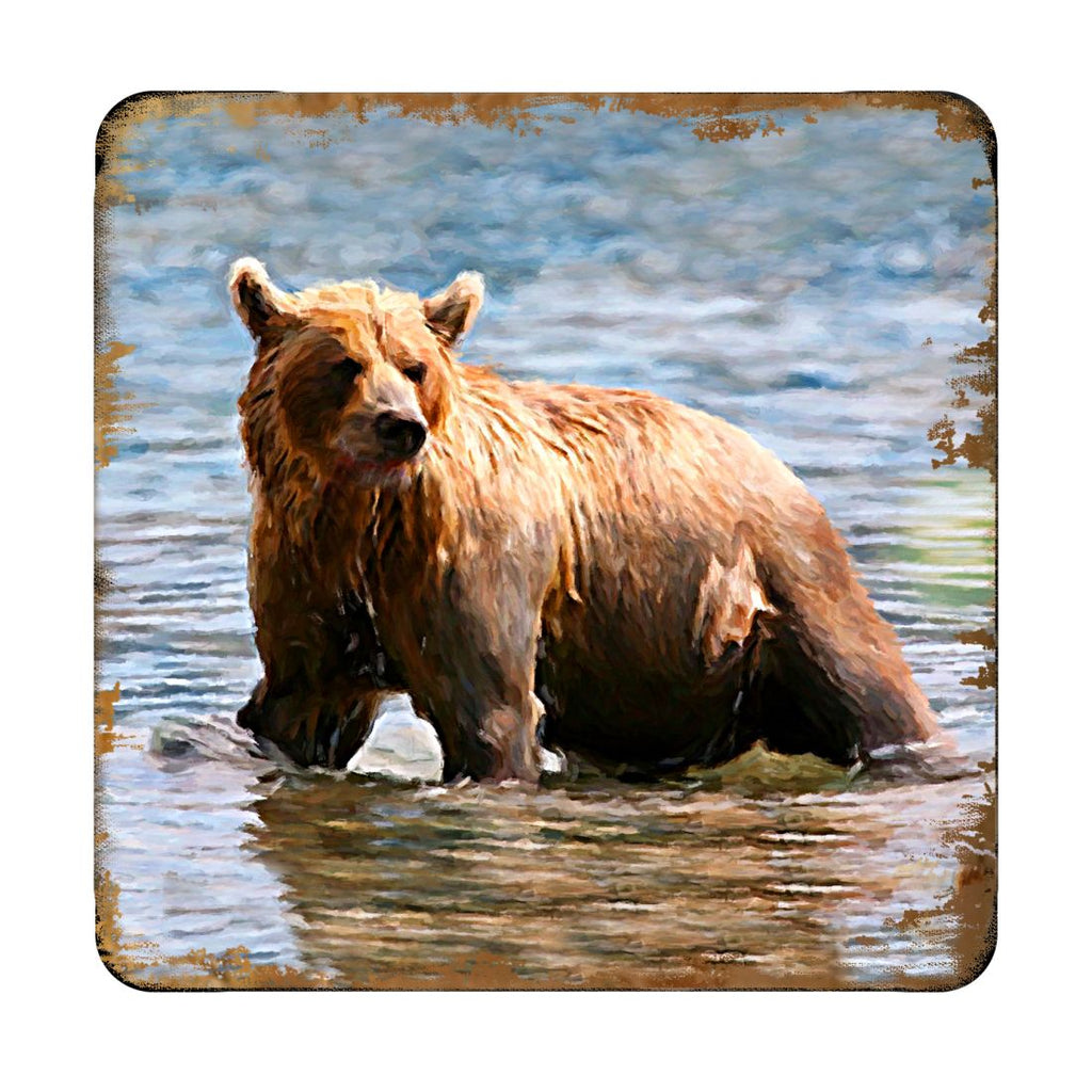 Bear Wooden Cork Coasters Gift Set of 4 by Nature Wonders - Nature Wildlife Decor - 95297C-S4