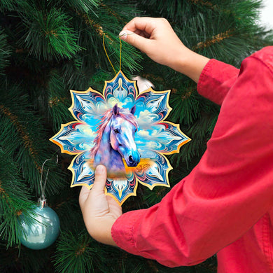 White Horse Snowflake Large Wooden Ornament by G. Debrekht - Nature Wildlife Decor - 8688433M