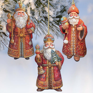 Santa Decorative Eco Wood Ornaments Set of 3 by G. Debrekht - Christmas Decor - 8091032-S3