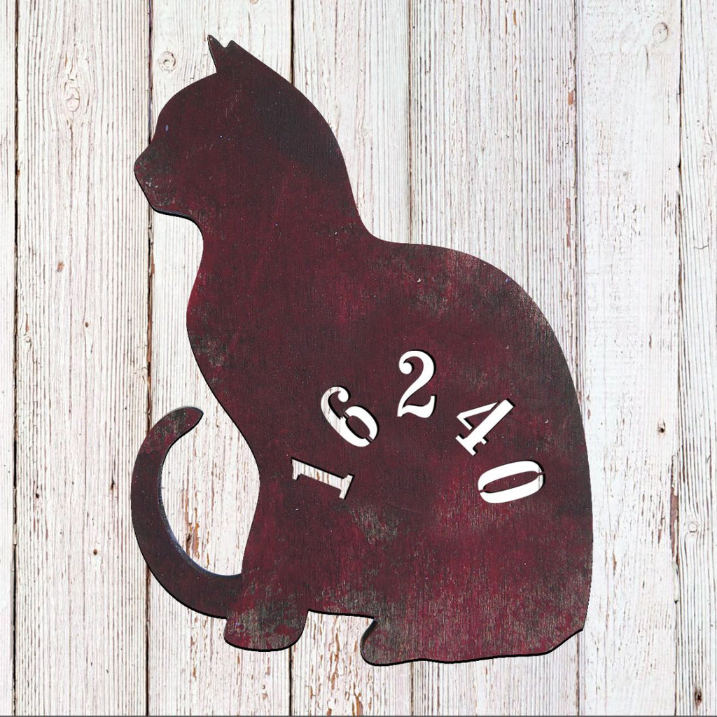 Cat Wooden Custom House Number Sign - Pets Dog and Cats Decor - Handcrafted Wooden Address Sign - MA98111