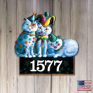 The Cats Performance Personalized House Number Sign by Laura Seeley - Pets Dog and Cats Decor - Handcrafted Wooden Handcrafted Wooden Handcrafted Wooden Address Sign - MA8512072-LS