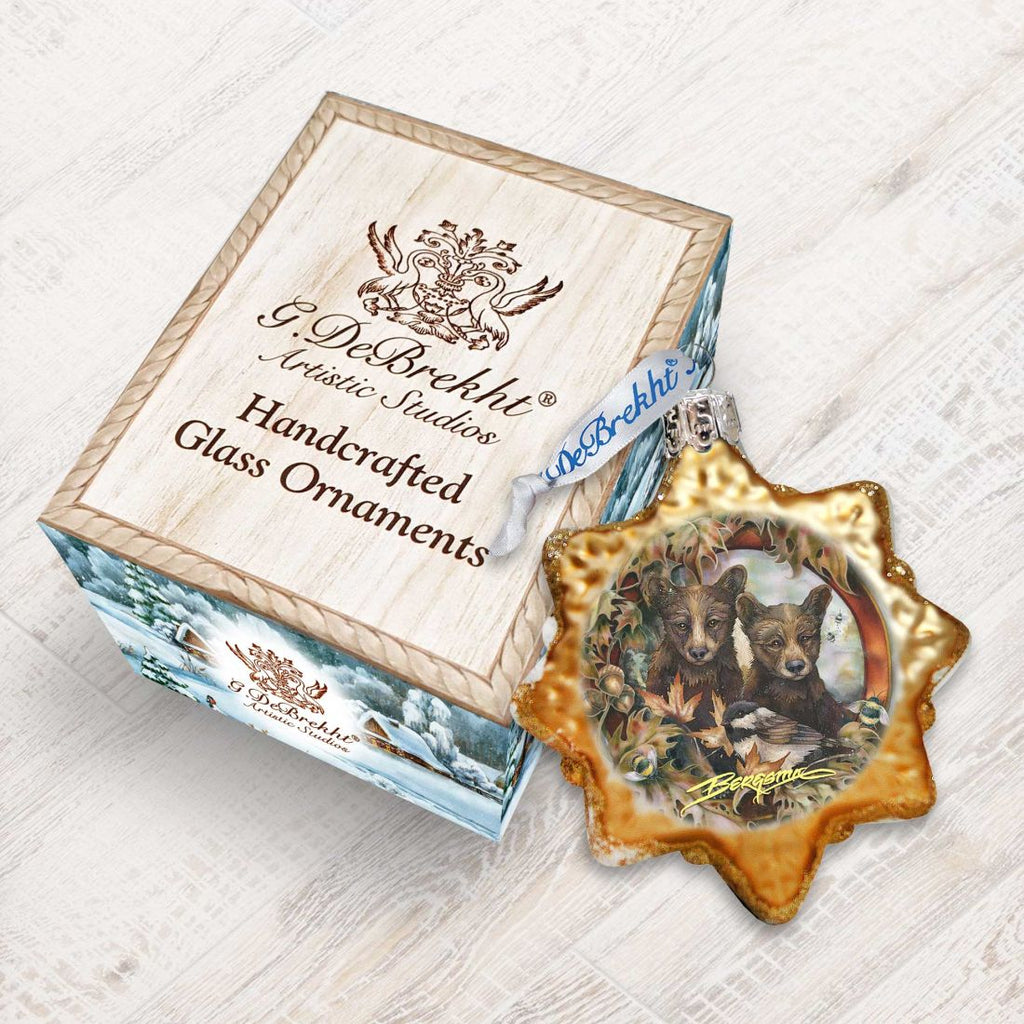 Simple Joys Black Bear Cubs Mercury Glass Ornament by J. Bergsma - Wildlife Holiday Decor - 7783850-JB