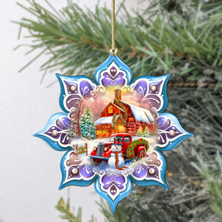 Christmas Red Barn Snowflake Large Wooden Ornament by G. Debrekht - Christmas Decor - 8688429M