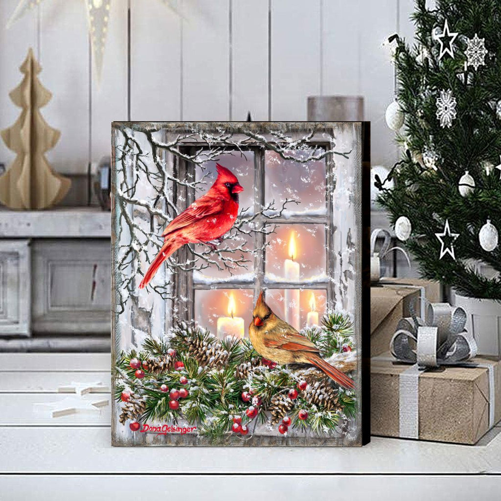 Winter House Birds Art Wooden Wall Art by D. Gelsinger - Nature Wildlife Decor - 95667B-DG