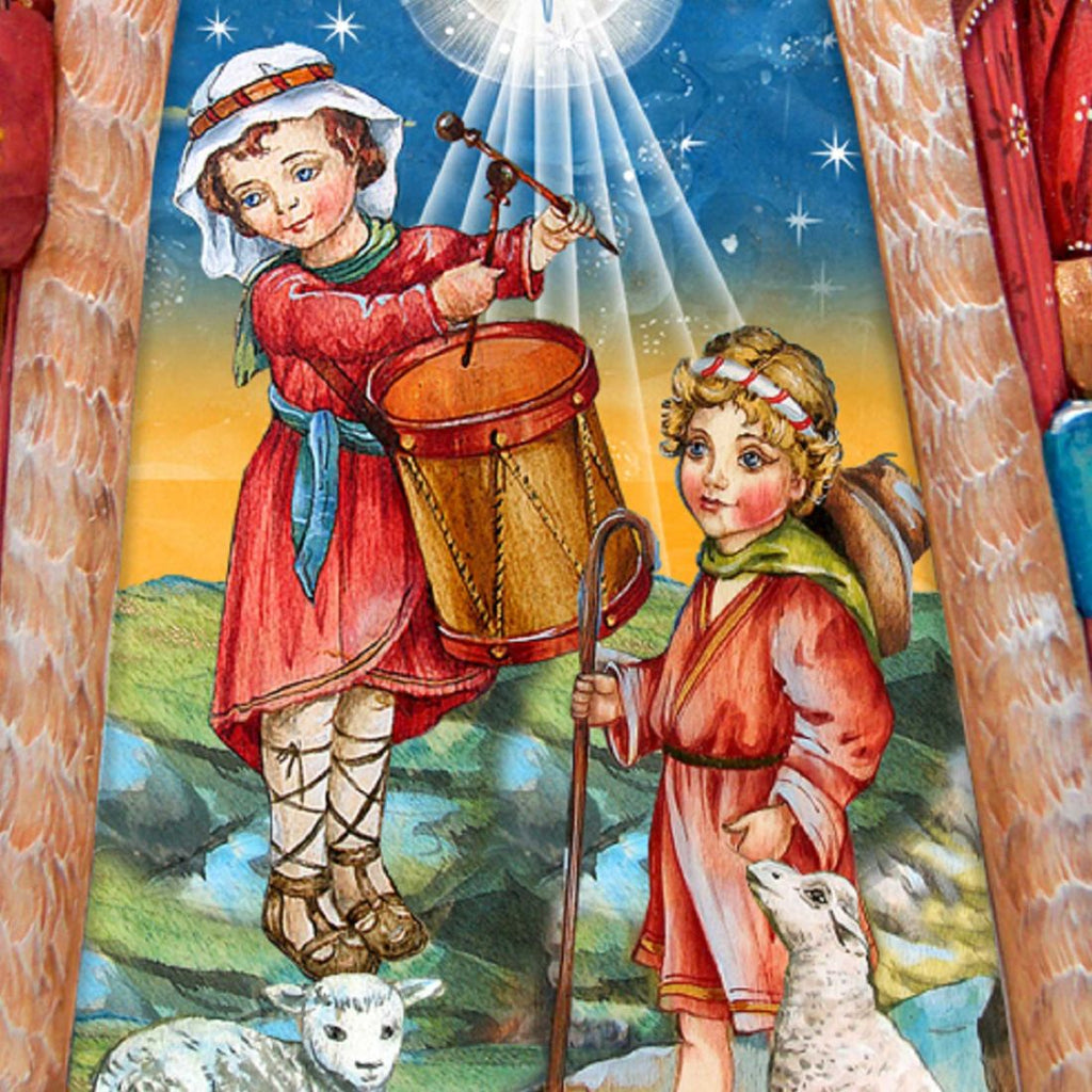 Drummer and Shepherd Nativity Hand-Painted WOODCARVED Masterpiece by G. DeBrekht - Nativity Holiday Decor - 210230SE