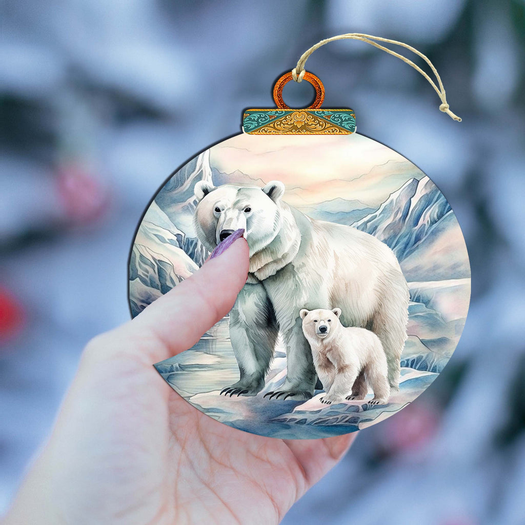 Polar Bear in Snowy Bliss Wooden Ornaments by G.Debrekht - Wildlife Holiday Decor - 870049