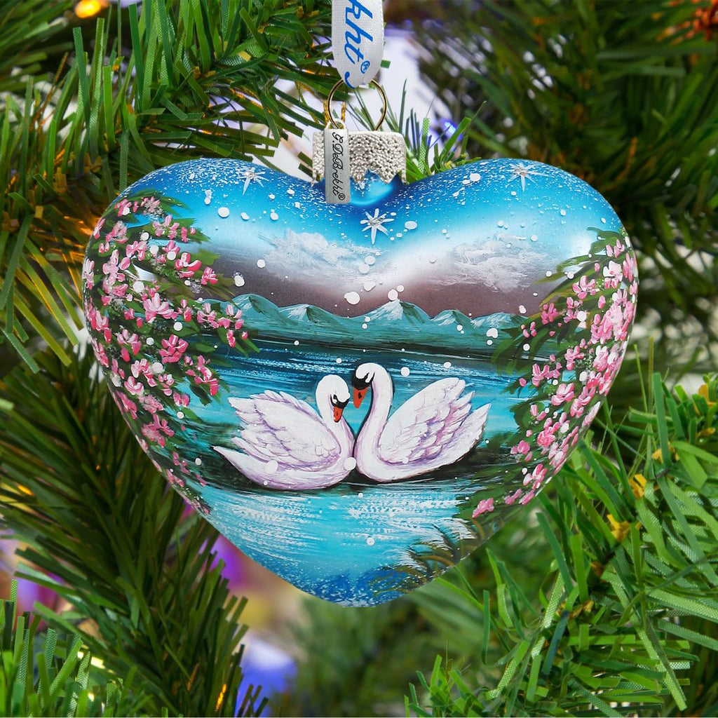 Swan Heart Glass Ornament by G. DeBrekht - Christmas Decor - 73433