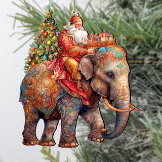 Santa on Elephant Wooden Ornaments by G. Debrekht Christmas Santa Snowman Decor - 8611043-2