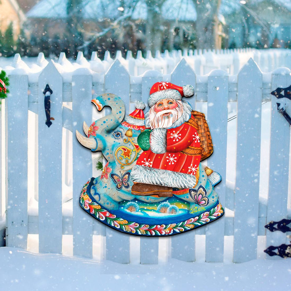 Santa On Elephant Christmas Door Decor by G. DeBrekht - Christmas Santa Snowman Decor - 8111380H
