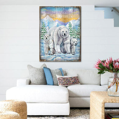 Polar Bears Art Wooden Wall Art by Nature Wonders - Nature Wildlife Decor - 95215B