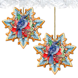 Blue Bird Snowflake Wooden Ornaments by G. Debrekht - Nature Wildlife Decor - 8688410