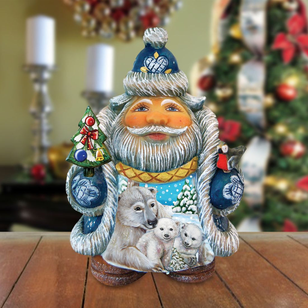 Santa with Polar Bear and Cubs Handcrafted Christmas Figurine - G. DeBrekht - Christmas Santa Snowman Decor - 533422