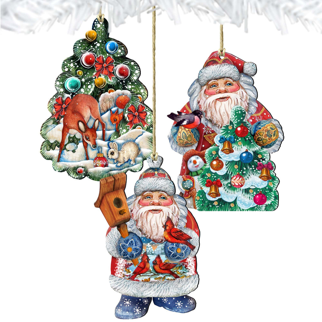 Father Frost Tales Wooden Ornaments Set of 3 by G. DeBrekht - Christmas Santa Snowman Decor - 8100021S3