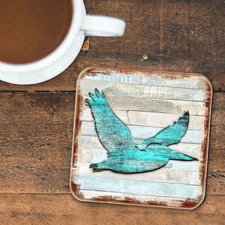Pelican Coastal Wooden Cork Coasters Gift Set of 4 by Nature Wonders - Coastal Sea-Life Decor - 8198611-9C-S4