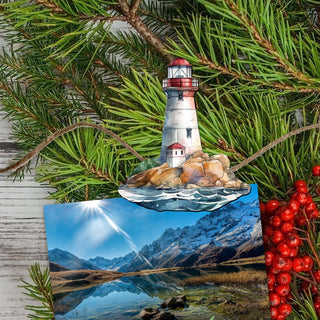 Lighthouse Clip-On Eco Wood Decorative Ornaments Set of 3 by G. Debrekht - Coastal Decor - 8091022C-S3