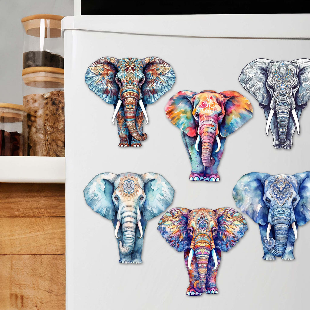 Elephants Decorative Eco Wood Magnets Set of 6 by G. Debrekht - Wildlife Decor - 8090036G-S6