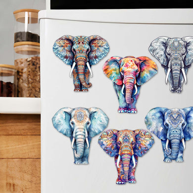 Elephants Decorative Eco Wood Magnets Set of 6 by G. Debrekht - Wildlife Decor - 8090036G-S6