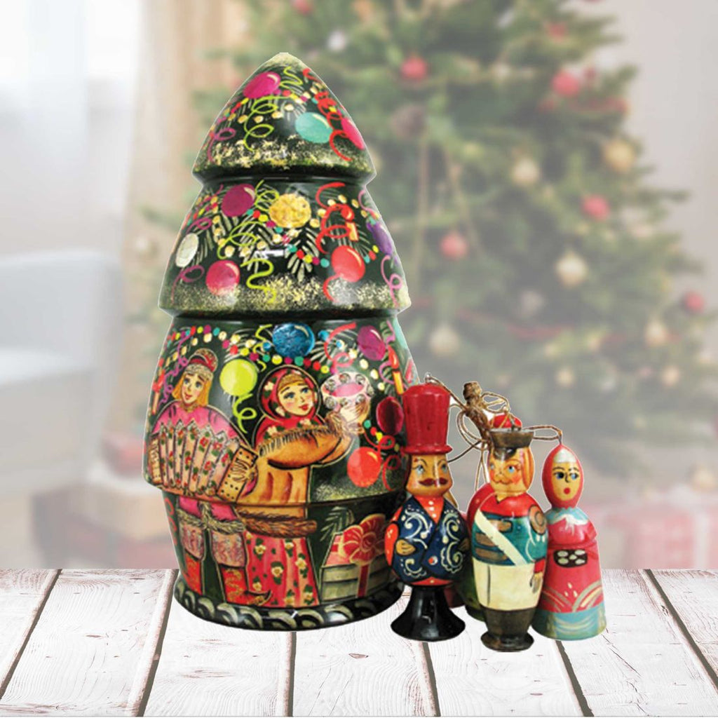 Christmas Tree Hand-Painted Doll with Set of Wooden Ornaments by G. DeBrekht - Christmas Decor - 110802