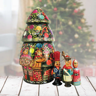 Christmas Tree Hand-Painted Doll with Set of Wooden Ornaments by G. DeBrekht - Christmas Decor - 110802